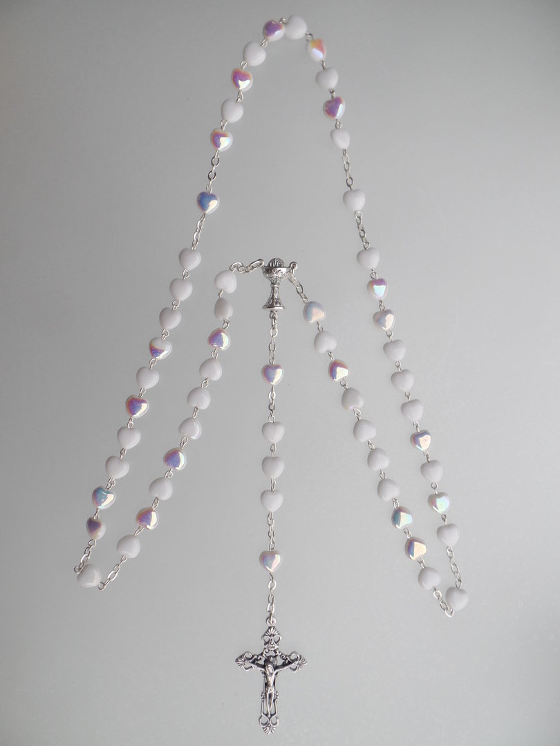 Glas Rosenkranz Perlen schimmernd Glasschliffperlen kristall Schmuckkreuz 45 cm 