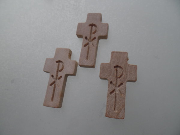 Rosenkranz-Holz-Kreuze 40 x 22 mm hell mit PAX-Gravur